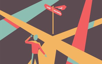 Graphic of a person choosing the path ahead to illustrate the article Developing Christian Character.