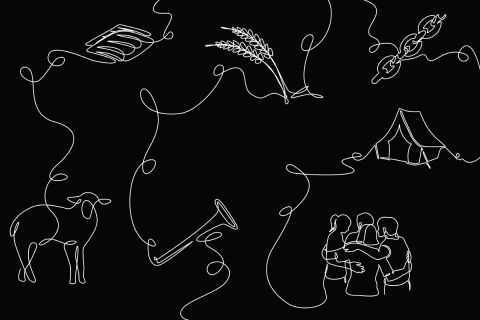 Line art of items associated with the seven festivals of Leviticus 23 to illustrate the article 