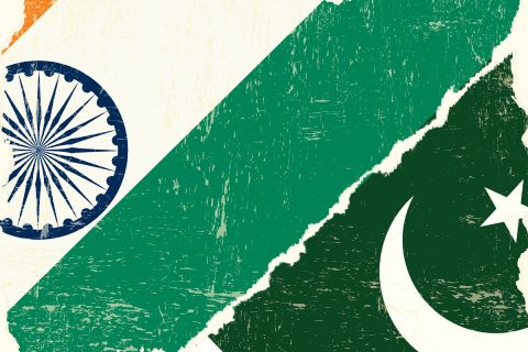 A graphic combining the flags of India and Pakistan to illustrate the article 