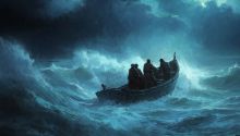 Graphic of a small boat in a storm to illustrate the article Jesus Calms the Storm.