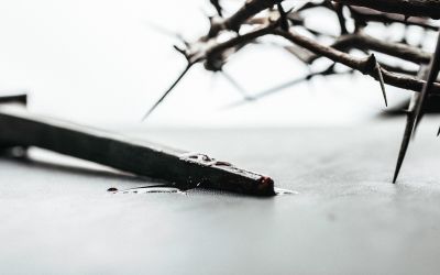 Photo of a crown of thorns and a bloody crucifixion nail to illustrate the article, 